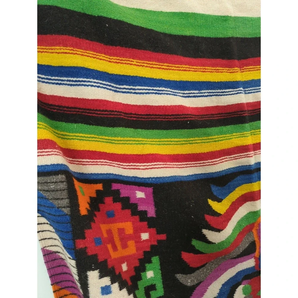 VINTAGE‎ 1960'S HAND WOVEN MEXICO MULTICOLOR WOOL BLANKET